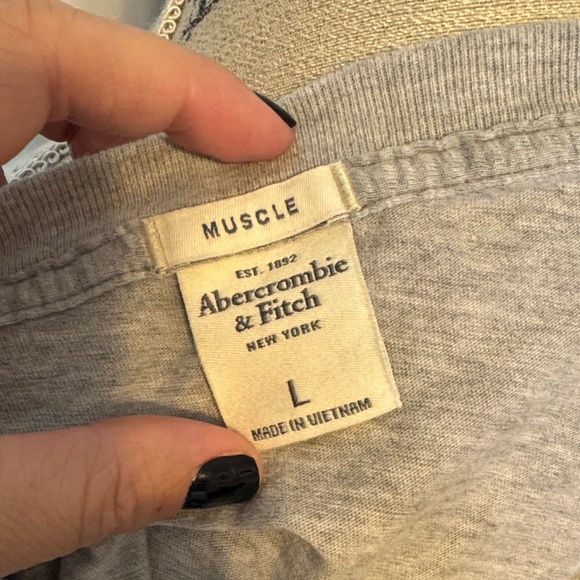 Abercrombie & Fitch Heather Gray Tee with Green Logo - Picture 6 of 9